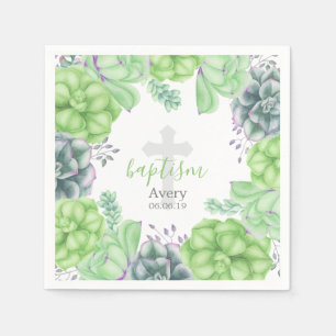Serviette En Papier Aquarelle élégante Baptême Succulent Religieux