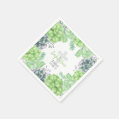 Serviette En Papier Aquarelle élégante Baptême Succulent Religieux (Coin)
