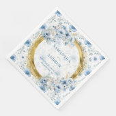 Serviette En Papier Aquarelle élégante Mariage d'accents bleu clair or (Coin)