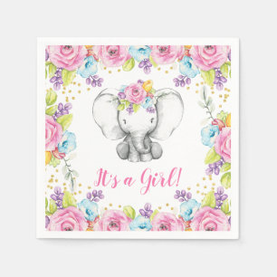 Serviette En Papier Aquarelle Eléphant Floral C'est un Baby shower de