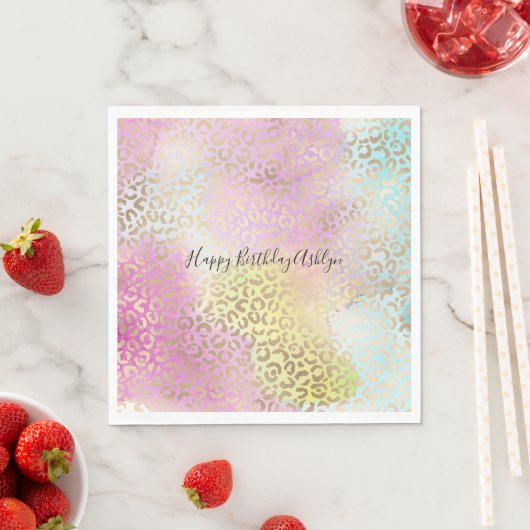 Serviette En Papier Aquarelle Empreinte de léopard Aquarelle rose jaun (En situation)