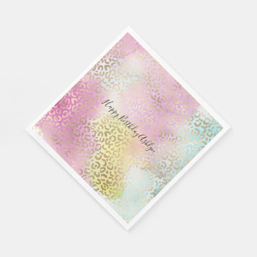 Serviette En Papier Aquarelle Empreinte de léopard Aquarelle rose jaun (Coin)