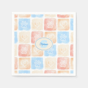 Serviette En Papier Aquarelle Empreintes de pattes & Coeurs dans les b