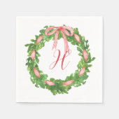 Serviette En Papier Aquarelle en arc rayé Wreath Monogramme de Noël (Devant)