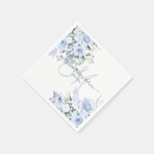 Serviette En Papier Aquarelle en fleur délicate Dusty Blue Monogramme (Coin)