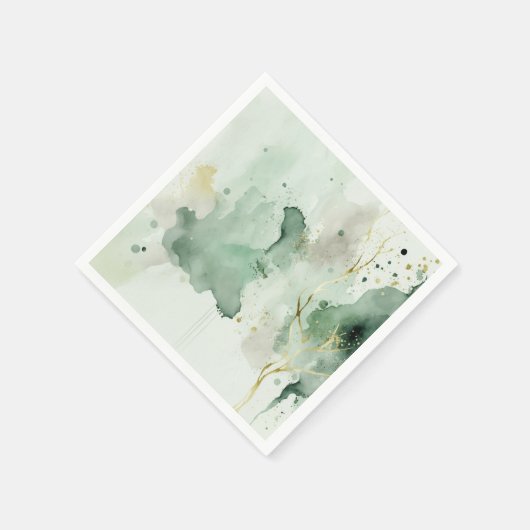 Serviette En Papier Aquarelle en marbre vert et or (Coin)