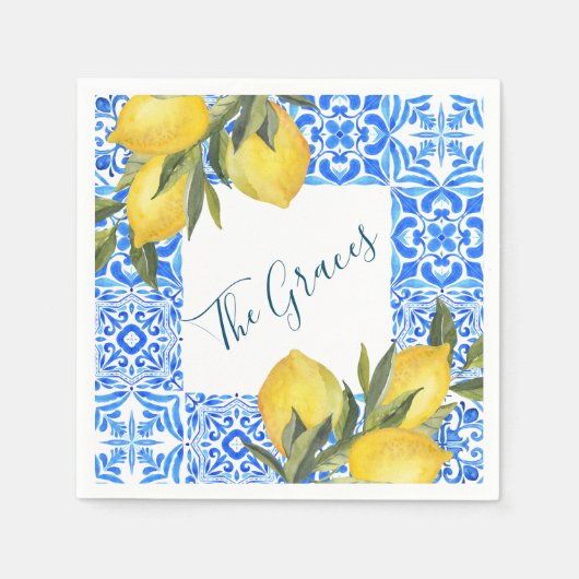 Serviette En Papier Aquarelle en mosaïque toscane avec citron (Devant)