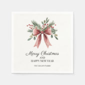 Serviette En Papier Aquarelle en ruban rouge Bow Simple Vacances Holly (Devant)