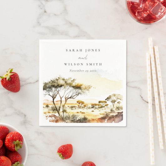 Serviette En Papier Aquarelle en terre bouillie Mariage paysager afric (En situation)