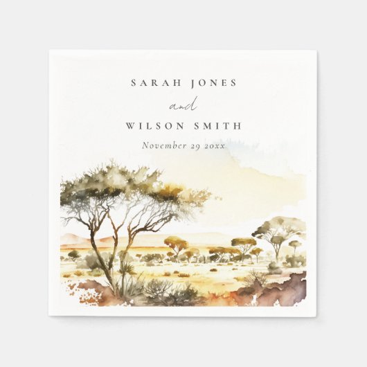 Serviette En Papier Aquarelle en terre bouillie Mariage paysager afric (Devant)