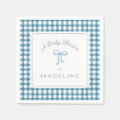 Serviette En Papier Aquarelle En vichy Baby shower bleu Denim (Devant)