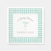 Serviette En Papier Aquarelle En vichy Baby shower vert menthe (Devant)