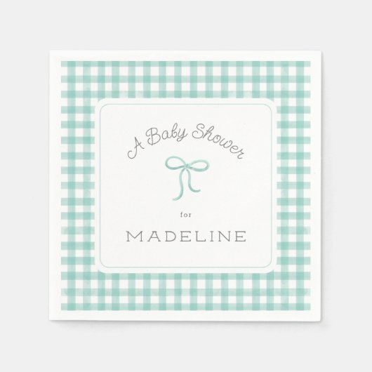 Serviette En Papier Aquarelle En vichy Baby shower vert menthe (Devant)