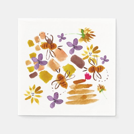 Serviette En Papier Aquarelle estivale Abeille et pinceaux (Devant)