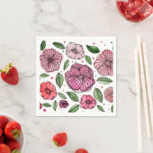 Serviette En Papier Aquarelle et fleurs d'encre - rose et vert (En situation)