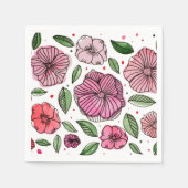 Serviette En Papier Aquarelle et fleurs d'encre - rose et vert (Devant)