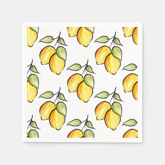 Serviette En Papier Aquarelle et Motif citrons d'encre (Devant)