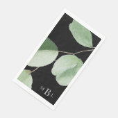 Serviette En Papier Aquarelle Eucalyptus Bold Monogramme noir (Coin)