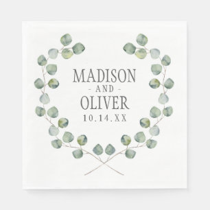 Serviette En Papier Aquarelle Eucalyptus cadre feuille   MARIAGE