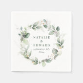 Serviette En Papier Aquarelle eucalyptus élégante fête de mariage (Devant)
