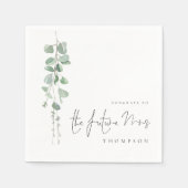 Serviette En Papier Aquarelle Eucalyptus Félicats Futur Mme Nom (Devant)