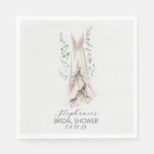Serviette En Papier Aquarelle Eucalyptus & Fête des mariées robe blanc
