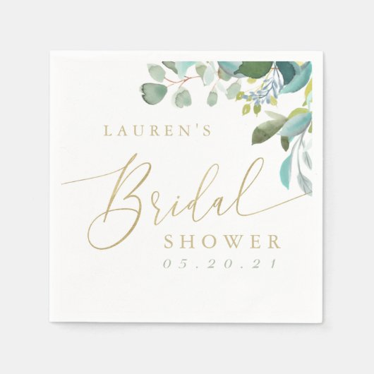 Serviette En Papier Aquarelle Eucalyptus Fête des mariées verte (Devant)