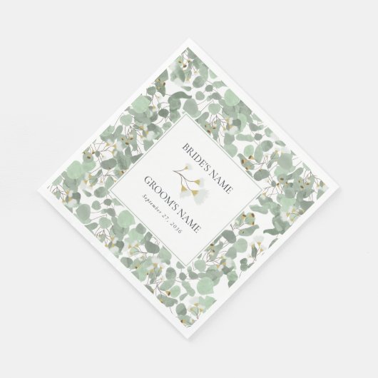 Serviette En Papier Aquarelle Eucalyptus Mariage de fleurs vertes (Coin)