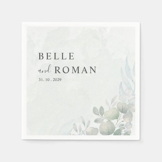 Serviette En Papier Aquarelle Eucalyptus Mariage de verdure (Devant)
