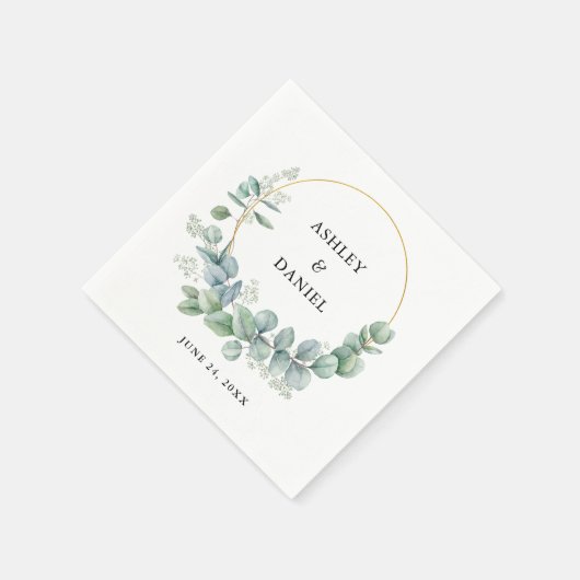 Serviette En Papier Aquarelle Eucalyptus Mariage Gold Frame (Coin)