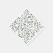 Serviette En Papier Aquarelle Eucalyptus & Motif de fleurs pourpres (Coin)