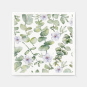 Serviette En Papier Aquarelle Eucalyptus & Motif de fleurs pourpres (Devant)