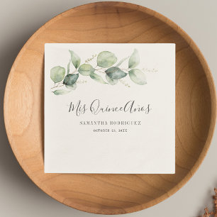 Serviette En Papier Aquarelle Eucalyptus Quinceanera 15e anniversaire