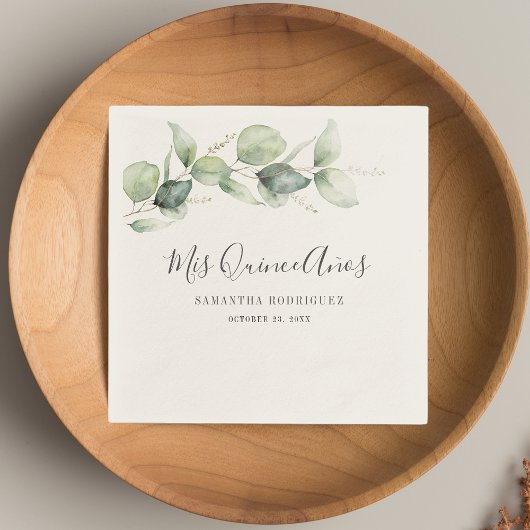Serviette En Papier Aquarelle Eucalyptus Quinceanera 15e anniversaire