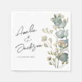 Serviette En Papier Aquarelle Eucalyptus Sage Mariage vert (Devant)