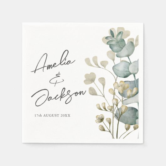 Serviette En Papier Aquarelle Eucalyptus Sage Mariage vert (Devant)