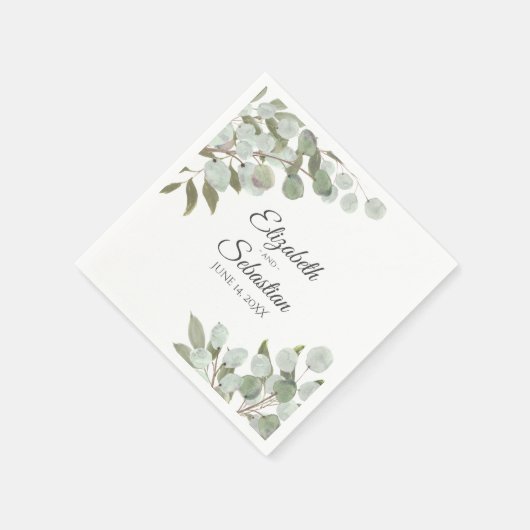 Serviette En Papier Aquarelle Eucalyptus & Verdure Mariage élégant (Coin)