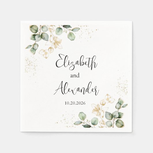 Serviette En Papier Aquarelle Eucalyptus Verdure Mariage serviettes (Devant)