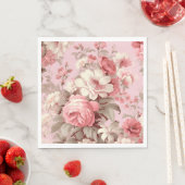 Serviette En Papier Aquarelle Ferme Roses roses et Cosmos blancs (En situation)