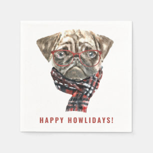 Serviette En Papier Aquarelle festive Carlin de Noël Joyeux Howlidays
