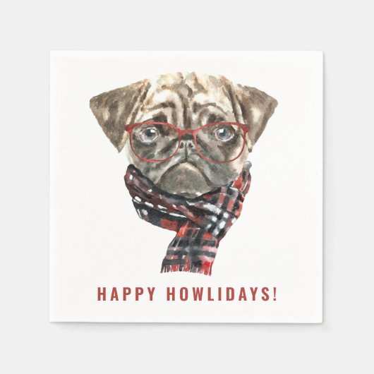 Serviette En Papier Aquarelle festive Carlin de Noël Joyeux Howlidays (Devant)