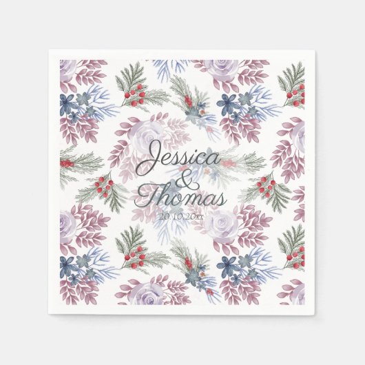 Serviette En Papier Aquarelle Feuillage d'hiver Mariage serviettes (Devant)