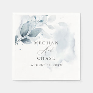 Serviette En Papier Aquarelle Feuillage Dusty Blue Napkins
