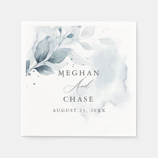 Serviette En Papier Aquarelle Feuillage Dusty Blue Napkins (Devant)