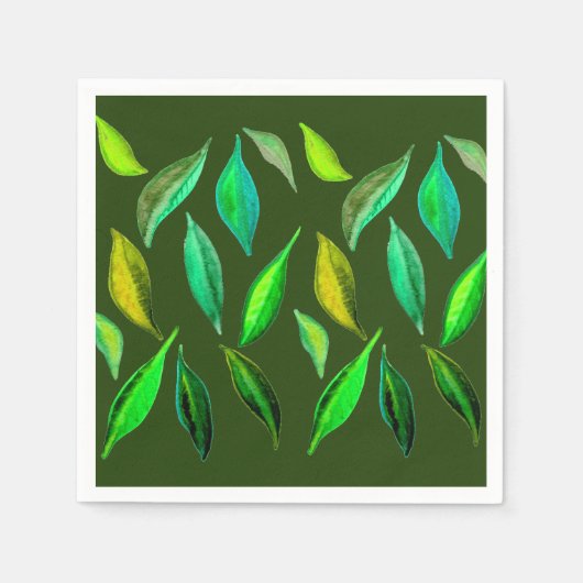 Serviette En Papier Aquarelle feuille verte illustration pique-nique (Devant)