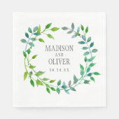 Serviette En Papier Aquarelle Feuille verte | MARIAGE (Devant)