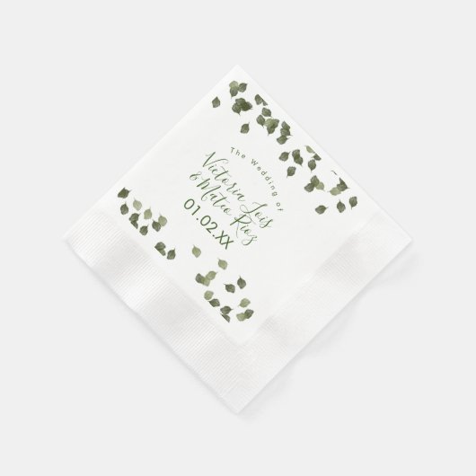 Serviette En Papier Aquarelle Feuille verte Mariage de automne d'autom (Coin)
