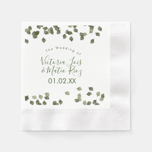 Serviette En Papier Aquarelle Feuille verte Mariage de automne d'autom (Devant)