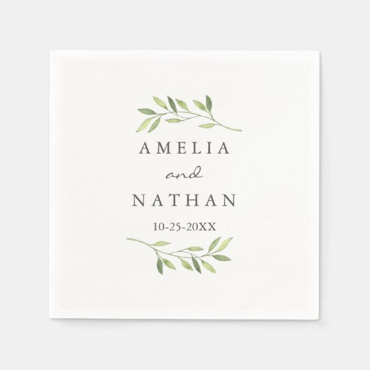 Serviette En Papier Aquarelle feuille verte Mariage de couronnes Napki (Devant)