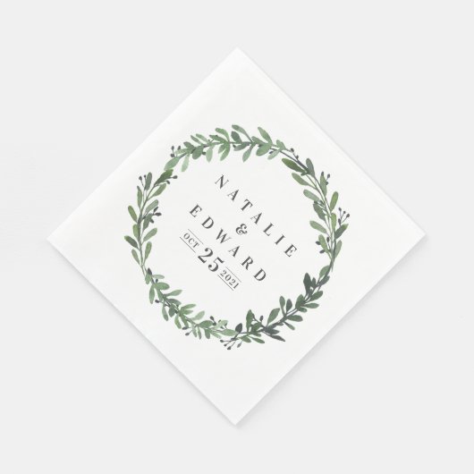 Serviette En Papier aquarelle feuillue détails géométriques serviette (Coin)